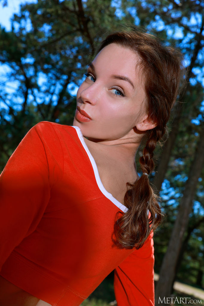 Josephine Jane Pigtailed Cutie Peels Off Her Bright Red Crop Top