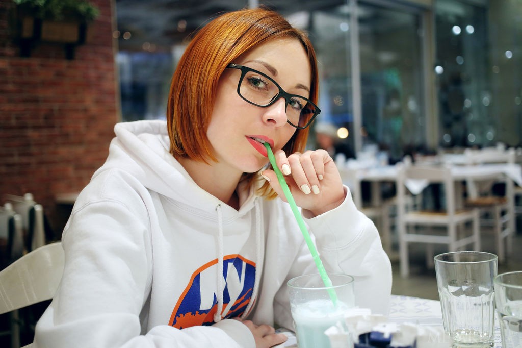 Night A - Glasses look good on this redhead as she strips outdoors