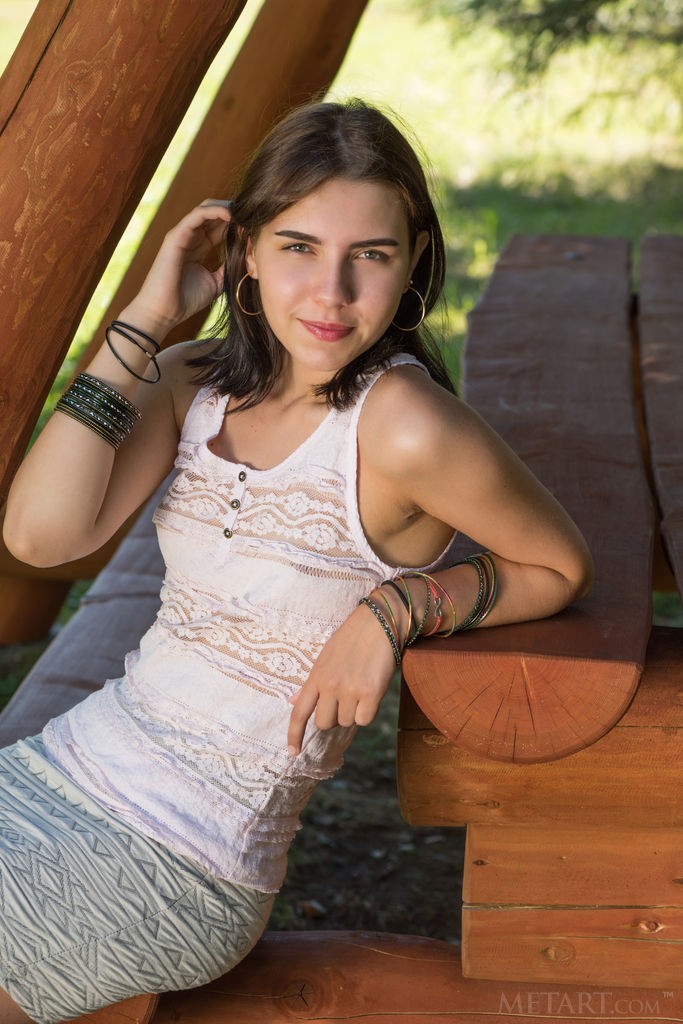Zhenya Mille - Freshly shaven juicy teen pussy served on a picnic table