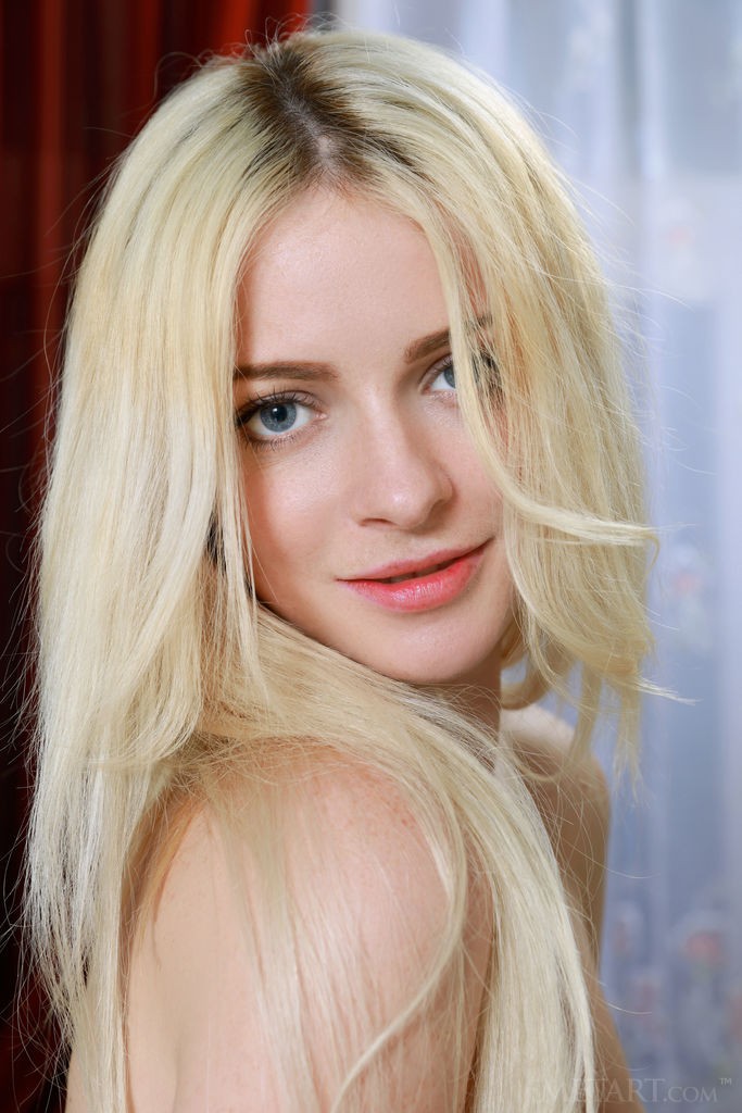 Angel Celine - Barely legal elegant blonde showing us her pink pussy lips